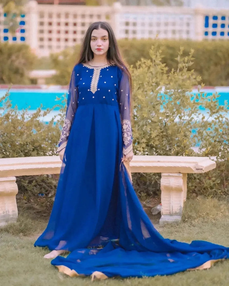 Blue Embroidery 3 Piece Suit