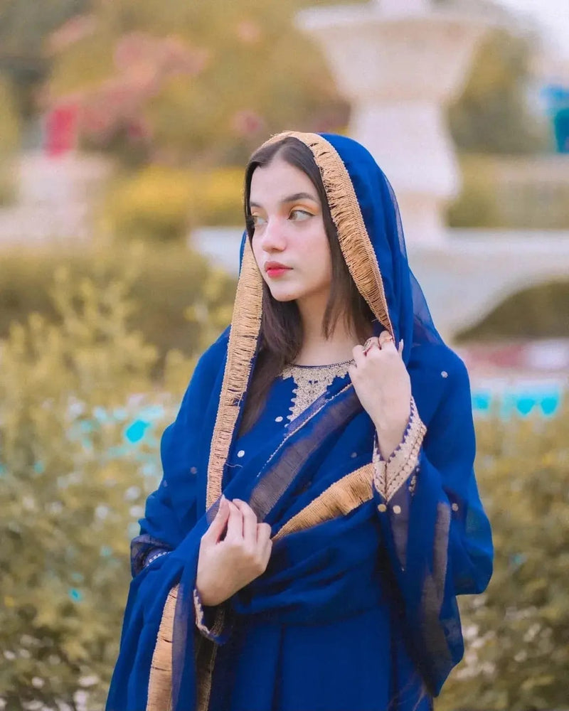Blue Embroidery 3 Piece Suit