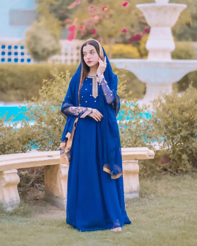 Blue Embroidery 3 Piece Suit