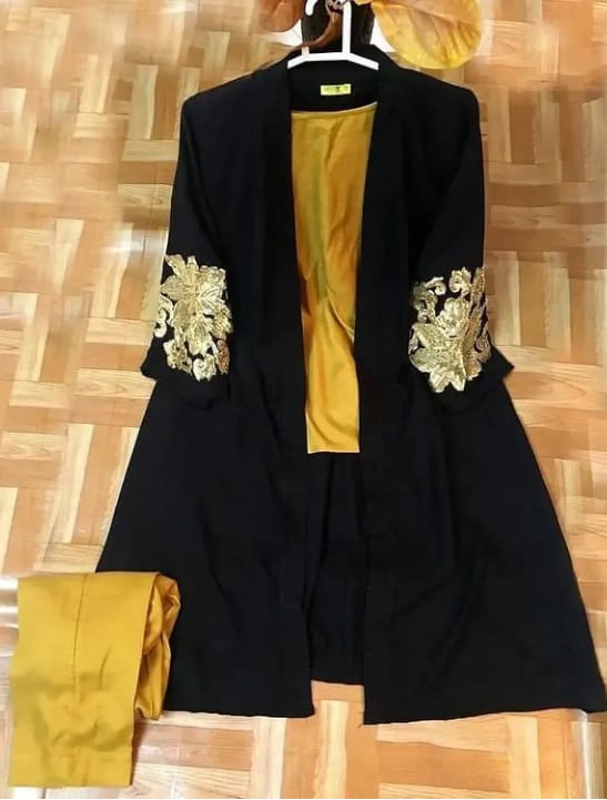Sleeves Embroidery Yellow 3 Pcs Suit , Women Embroidery Suit , Women Fashion 3 Pcs