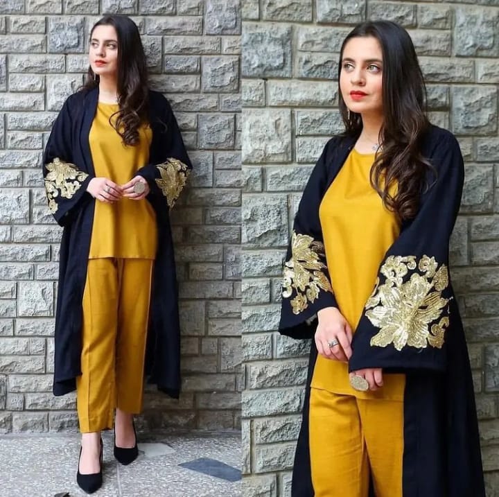 Sleeves Embroidery Yellow 3 Pcs Suit , Women Embroidery Suit , Women Fashion 3 Pcs